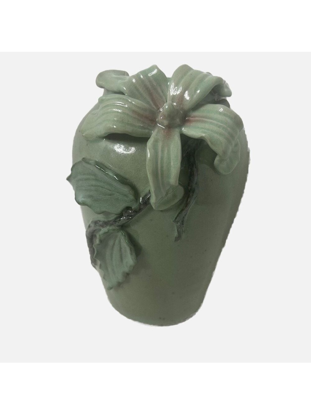 Art Studio Pottery Stoneware 3D Floral Vase Heavy